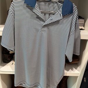 Peter Millar Striped Polo Shirt in Navy and White
